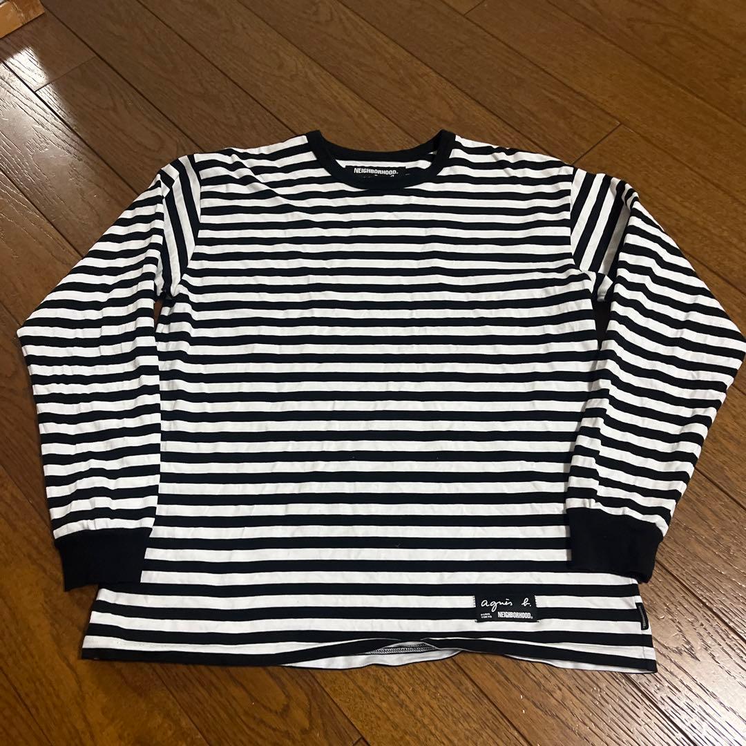 ネイバーフッド　agnis b. ボーダー　ストライプ長袖カットソー