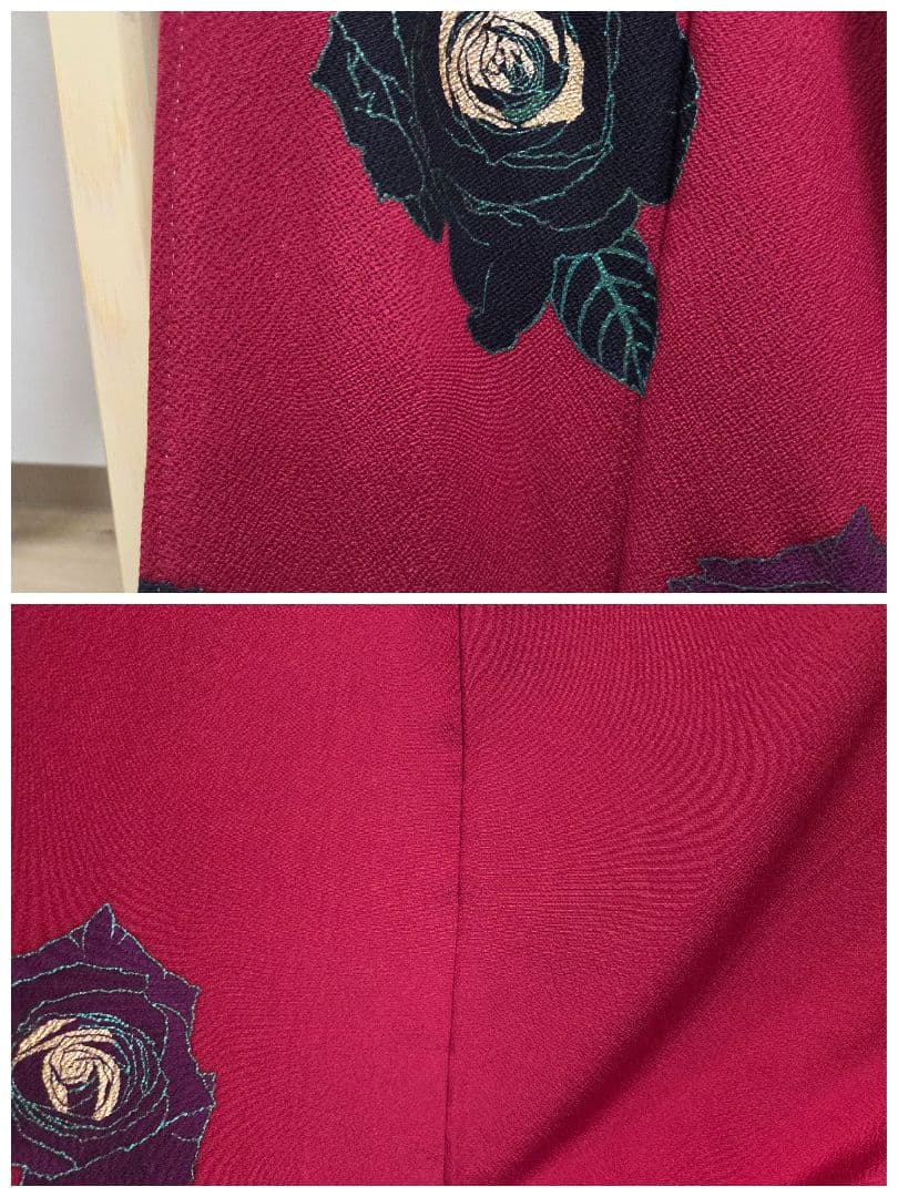 D◆着物くつろぎ 草野一騎 薔薇の花 金彩 縮緬 袷 正絹 振袖 成人式 着物