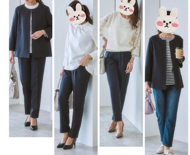 新品☆6L♪紺系♪ドビー素材セットアップパンツスーツ3点セット☆a369