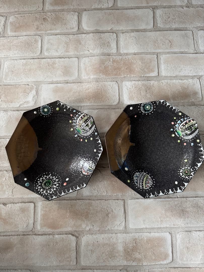 みかガマ　黒風船八角皿　２枚セット