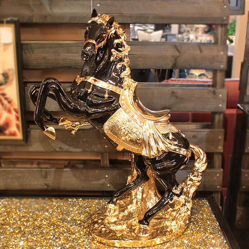 跳ね馬のオブジェ 黒馬 置物 風水 インテリア 113-301