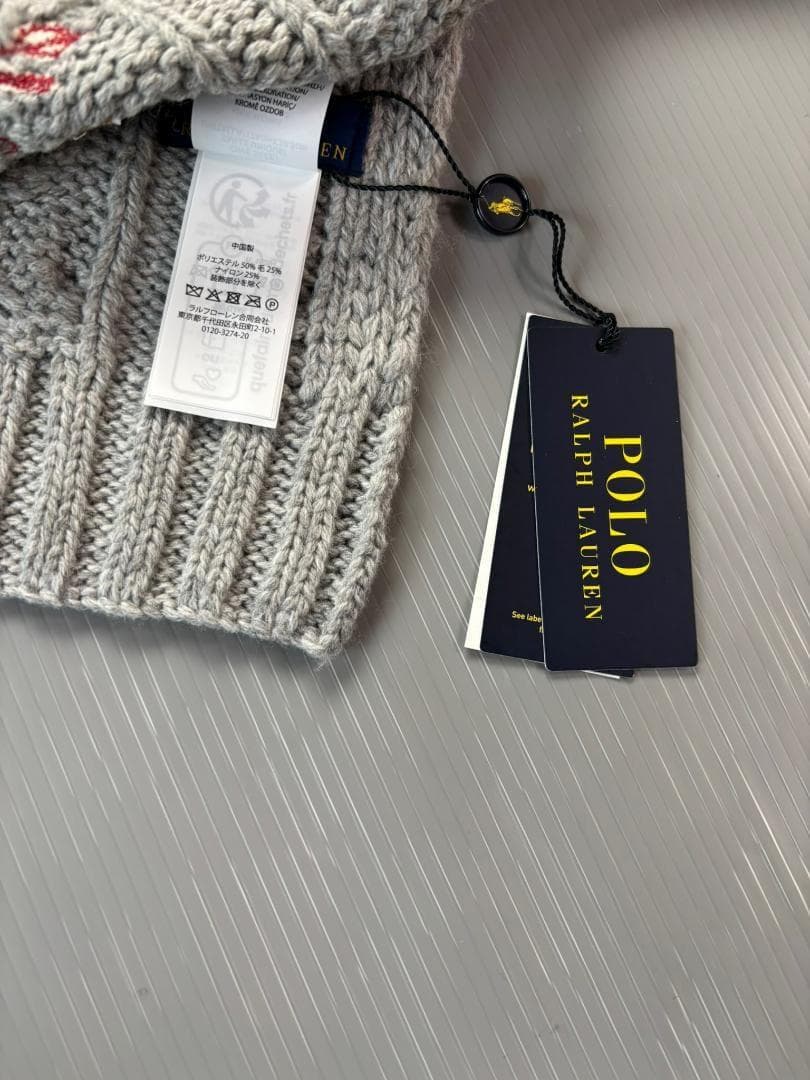 ラスト１2025定番ベア新品タグ付きラルフローレンポロベアマフラーニットグレー