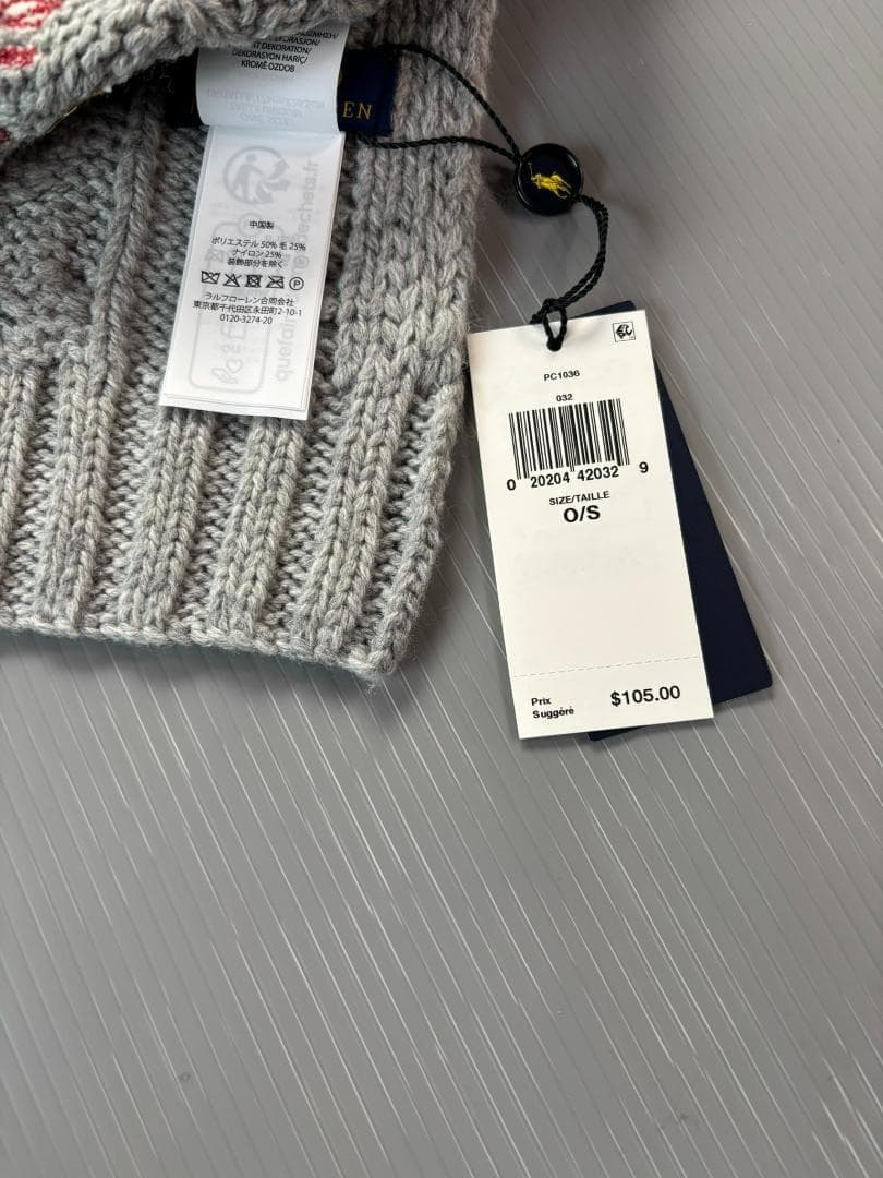 ラスト１2025定番ベア新品タグ付きラルフローレンポロベアマフラーニットグレー