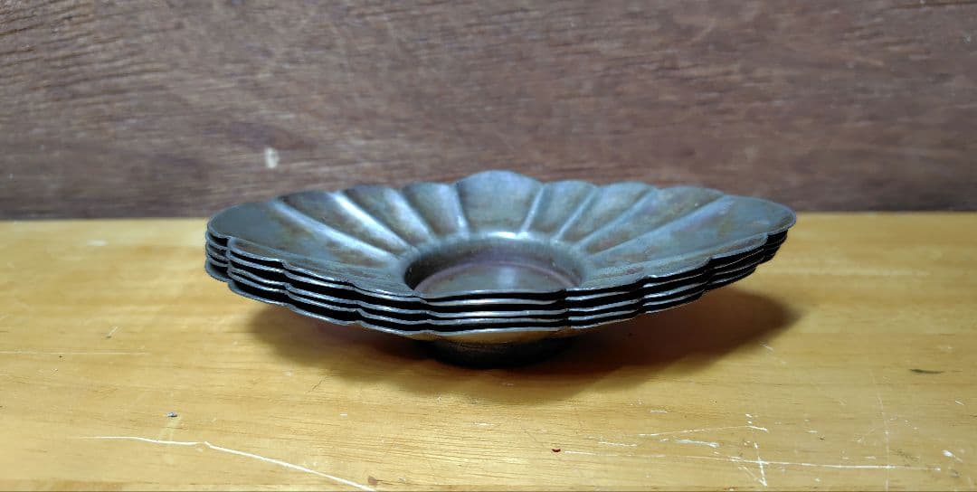 茶道具 古錫 茶托 五客 約 284g 煎茶道具 中古 アンティーク