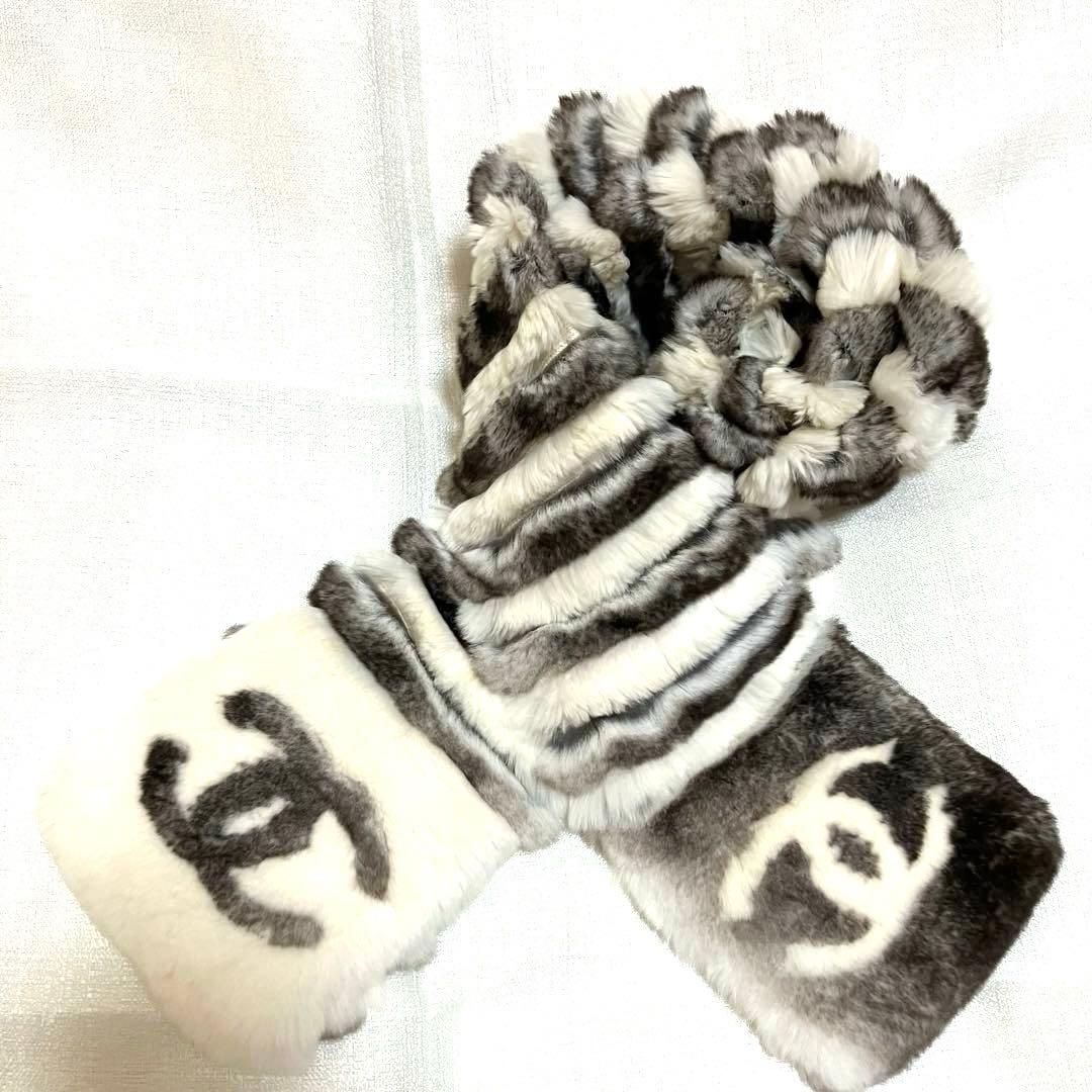 美品】CHANEL オリラグ マフラー ココマーク CC シャネル リアルファー