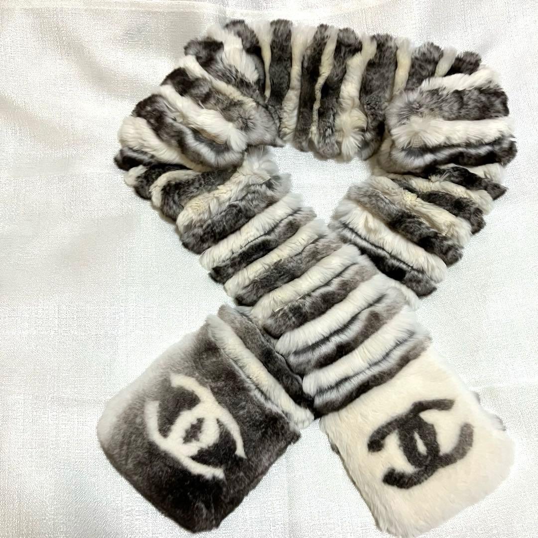 美品】CHANEL オリラグ マフラー ココマーク CC シャネル リアルファー