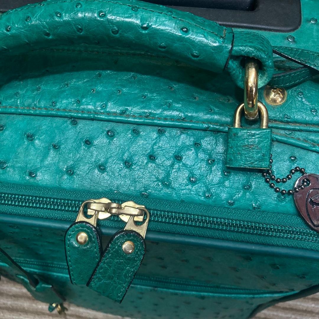 ▼JRA オーストリッチ　キャリーバッグ　グリーン　日本製　レザー　鍵付き