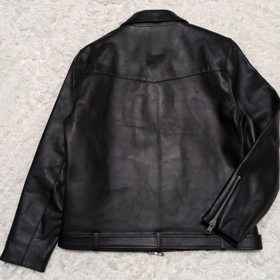 VaLLet 01♦牛革 シングルライダース ジャケット 総裏地 ベルト 黒LL