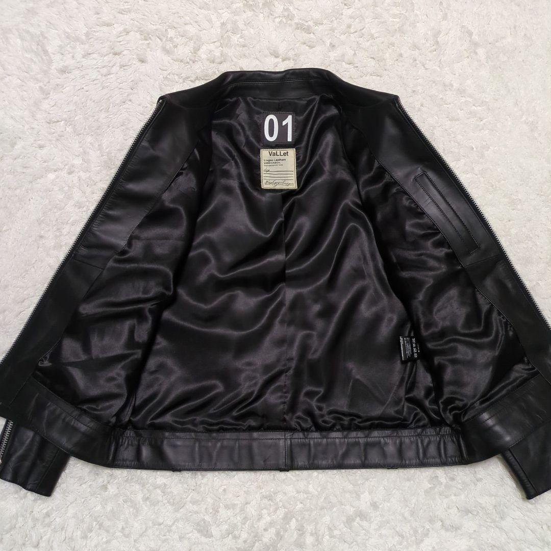 VaLLet 01♦牛革 シングルライダース ジャケット 総裏地 ベルト 黒LL