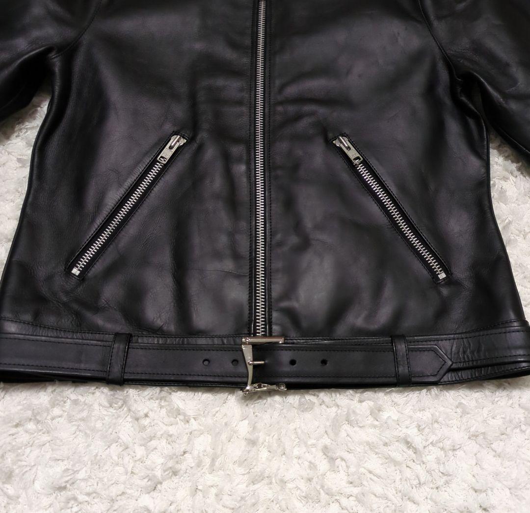 VaLLet 01♦牛革 シングルライダース ジャケット 総裏地 ベルト 黒LL