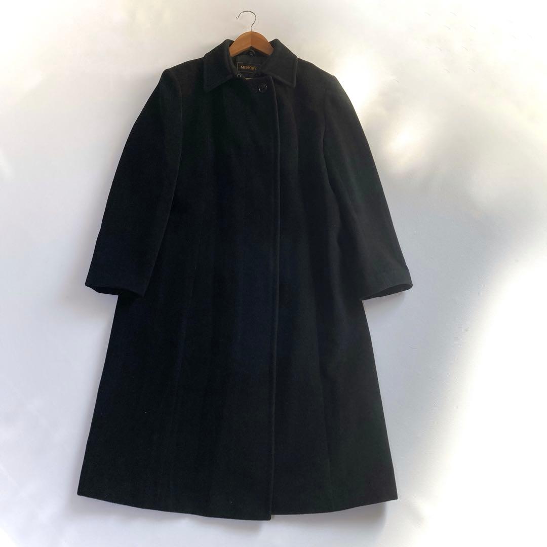 美品 MEMOEY オンワード樫山 ロングコート アンゴラ フォックス 黒 L
