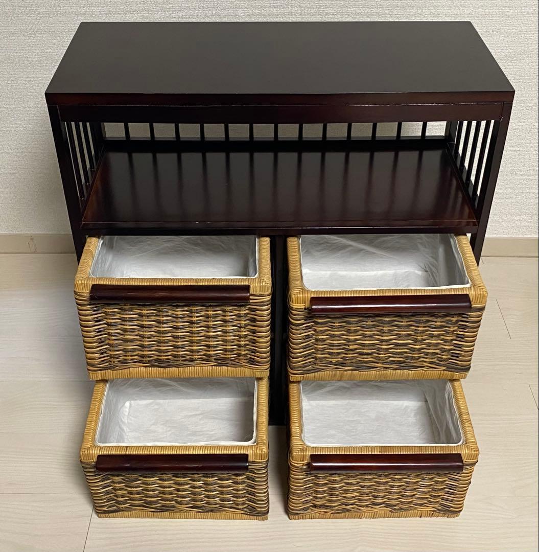 ニッセン　アジア風 レトロ　籐家具 ラタン チェスト　横型 引き出し4個