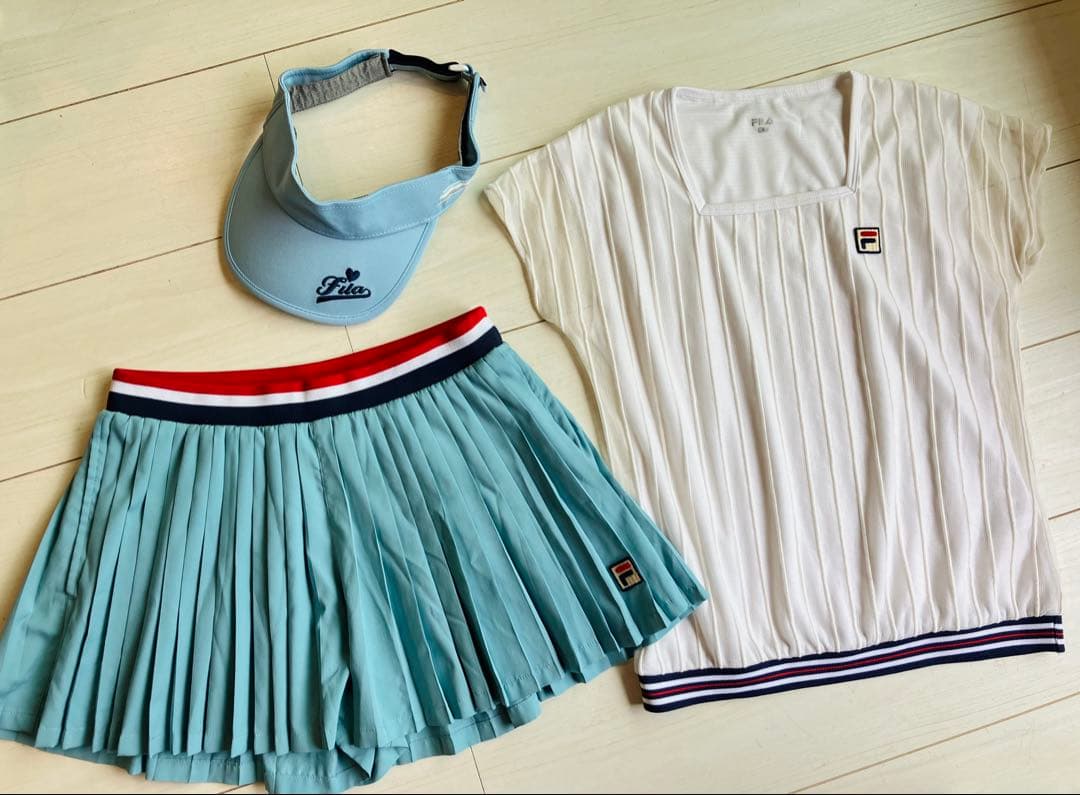 FILAフィラ＊オーガンジーシアートップスとプリーツキュロットパンツ上下セットS