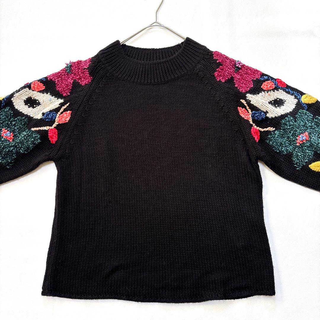 ビアズリー 人気完売品 花ジャガードニット 刺繍 ボリュームスリーブ