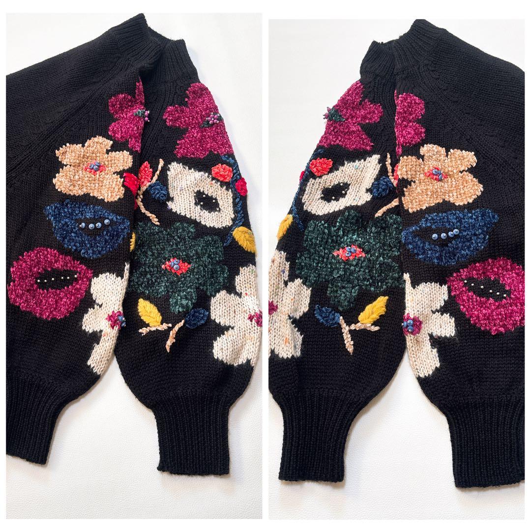 ビアズリー 人気完売品 花ジャガードニット 刺繍 ボリュームスリーブ