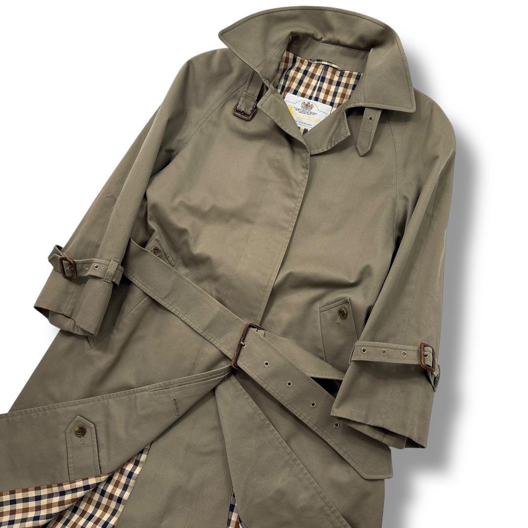 極美品】アクアスキュータム　トレンチコート　ベルト　カーキ　AQUA５　チェック