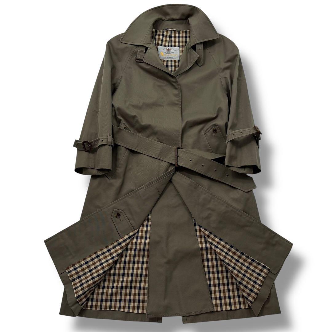 極美品】アクアスキュータム　トレンチコート　ベルト　カーキ　AQUA５　チェック