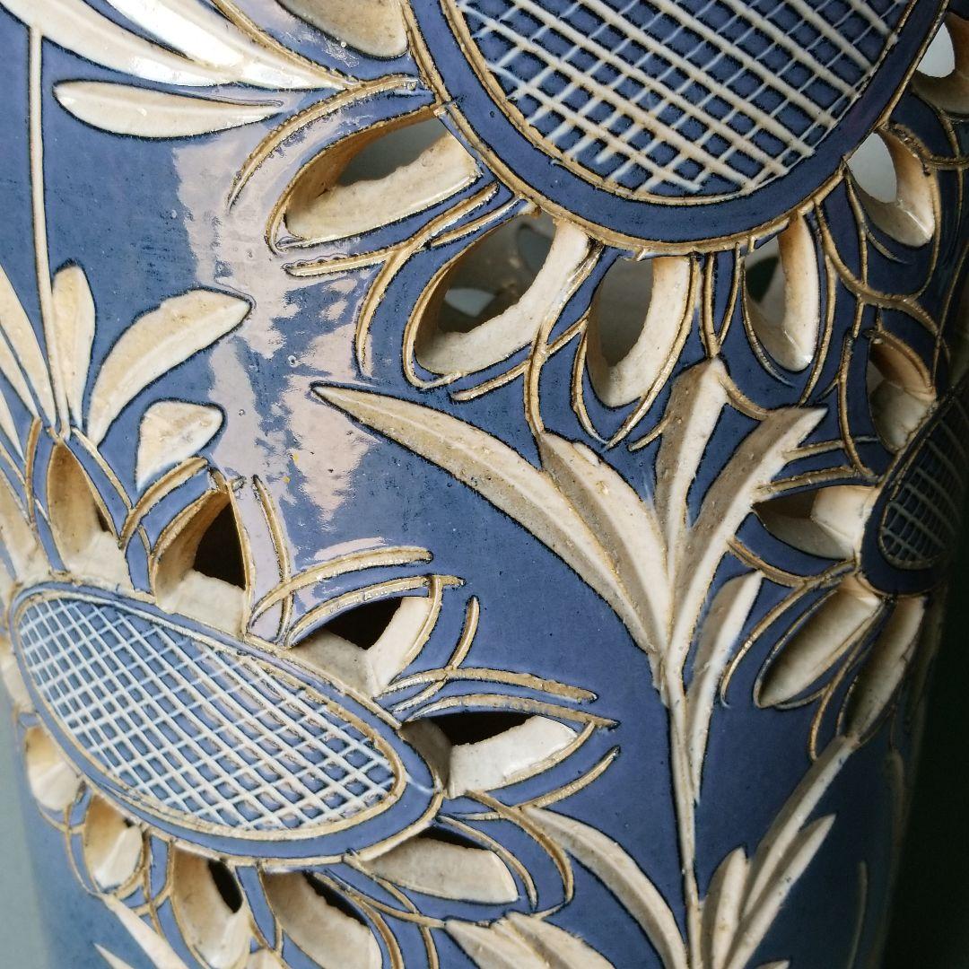 信楽焼傘立て  大容量❗釣鐘型呉須ひまわり 高さ４９cm