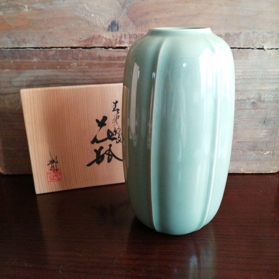 京焼　小川武雄　青磁花瓶　25.5cm
