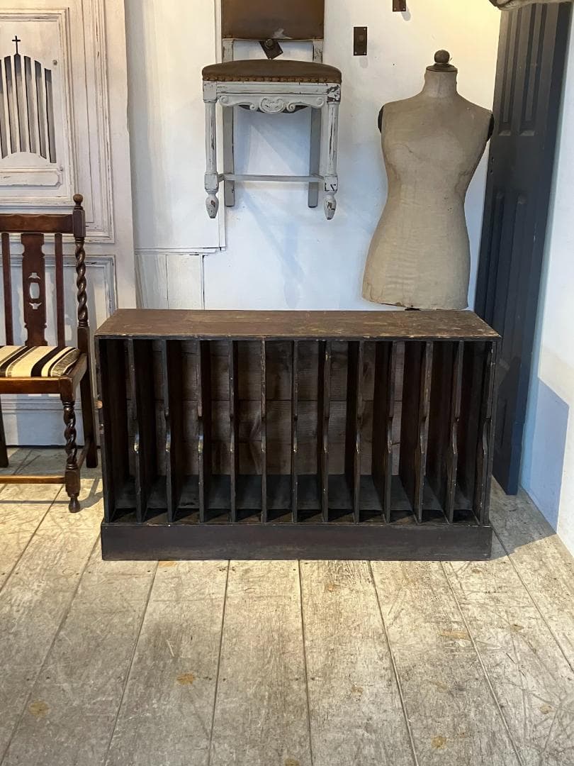 フランスアンティーク　ファイリングシェルフ　木製　キャビネット　書類整理棚