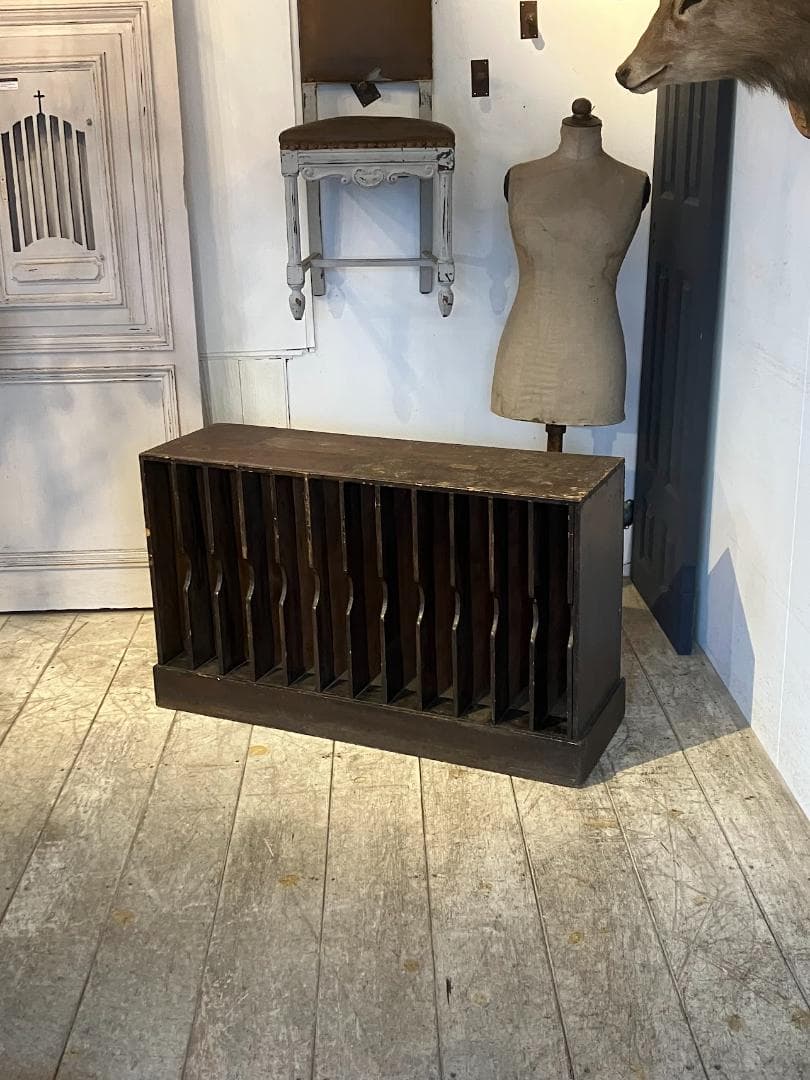 フランスアンティーク　ファイリングシェルフ　木製　キャビネット　書類整理棚