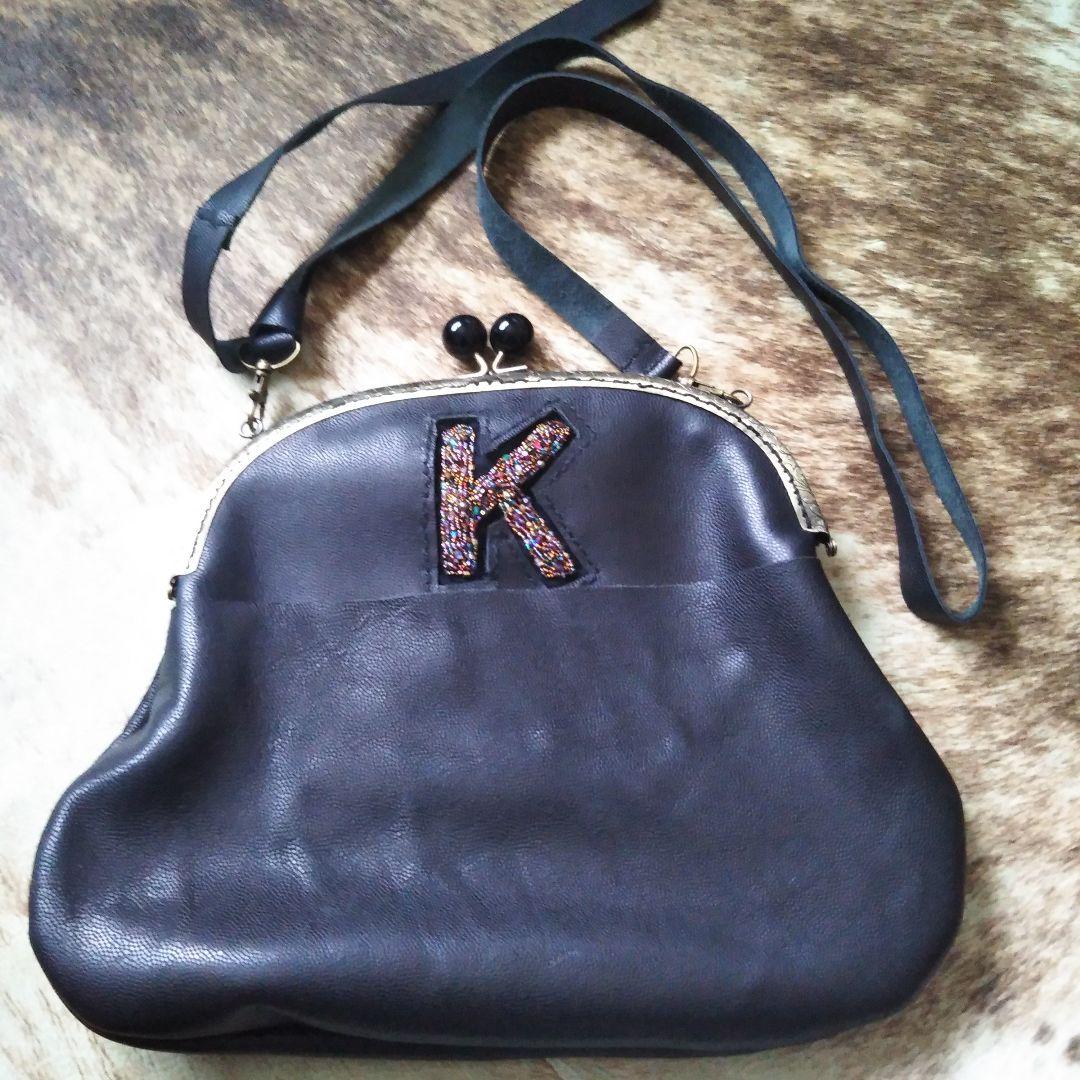 ビーズ刺繍　Kモチーフ　本皮　がま口バッグ　オーダーメイド