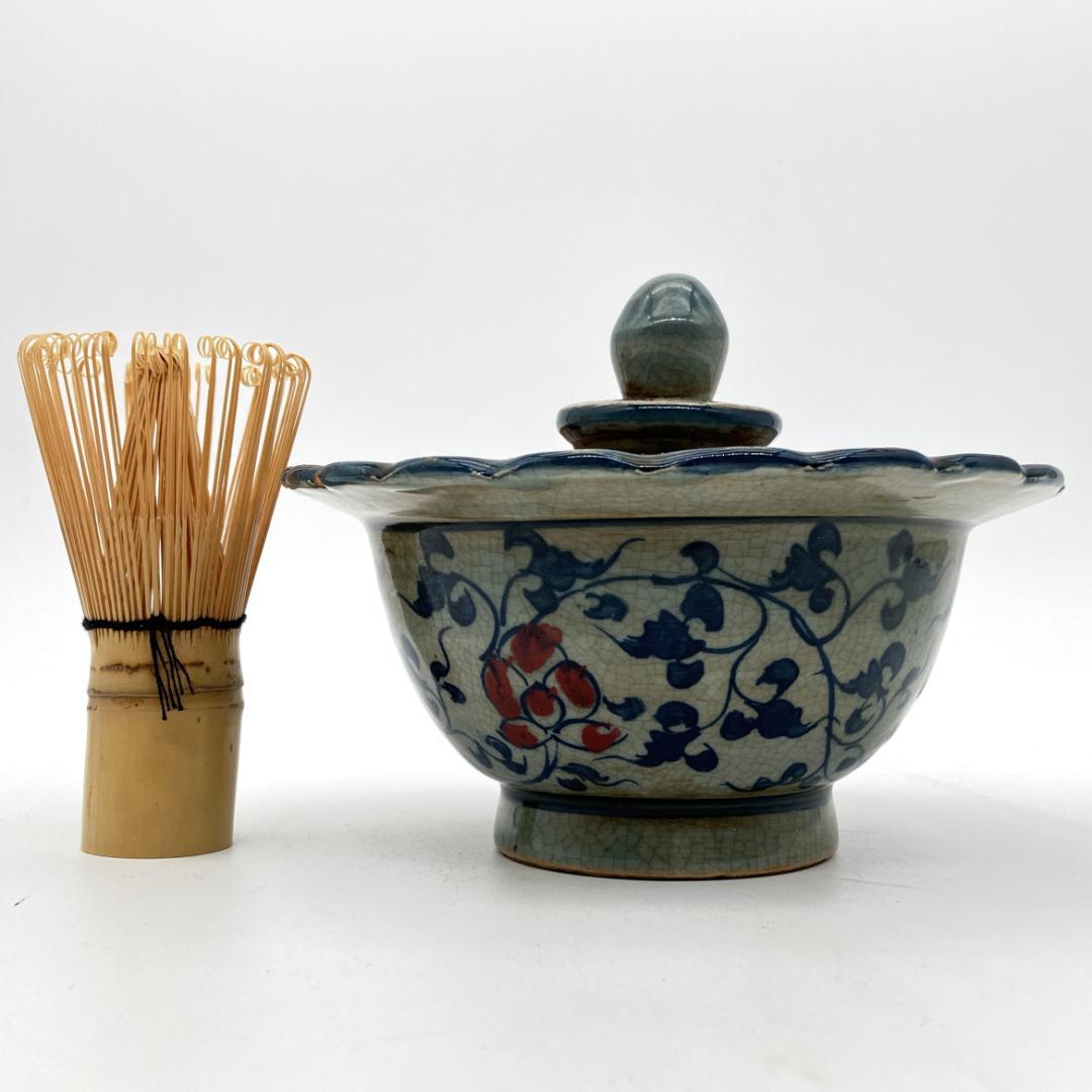 中国美術　元時代　青花唐草釉裏紅蓋物　大元国至正八年 中国古陶磁