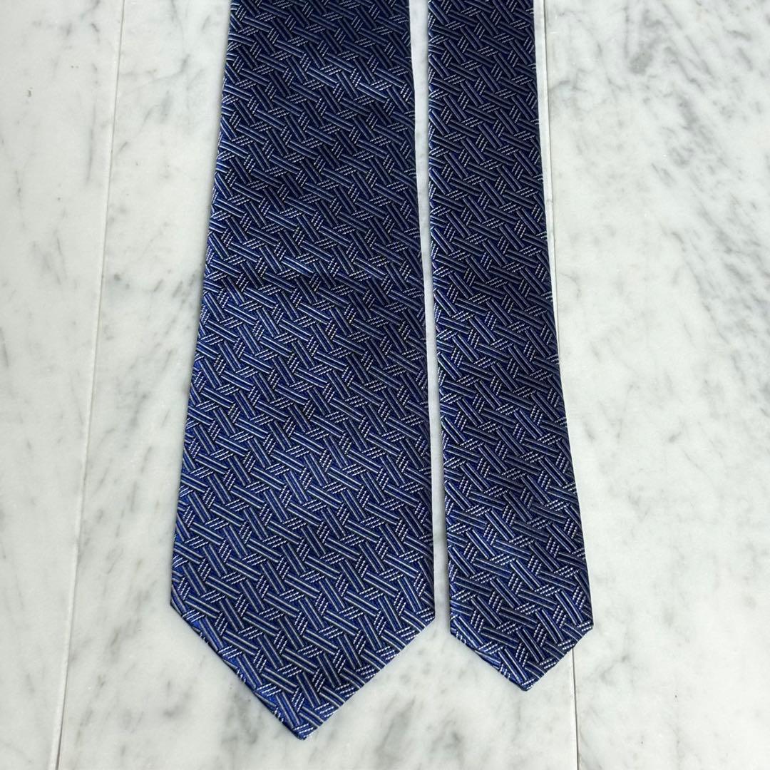 LANVIN ネクタイ ネイビー系 パターン柄 光沢