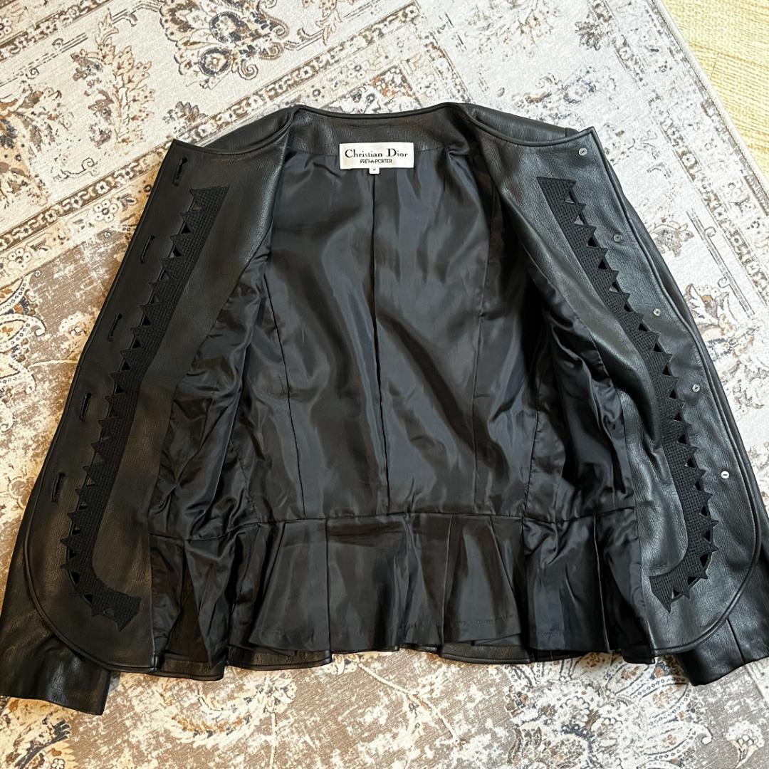 Dior　ディオール　革ジャン　ブラック　ジャケット　丸首　ヴィンテー