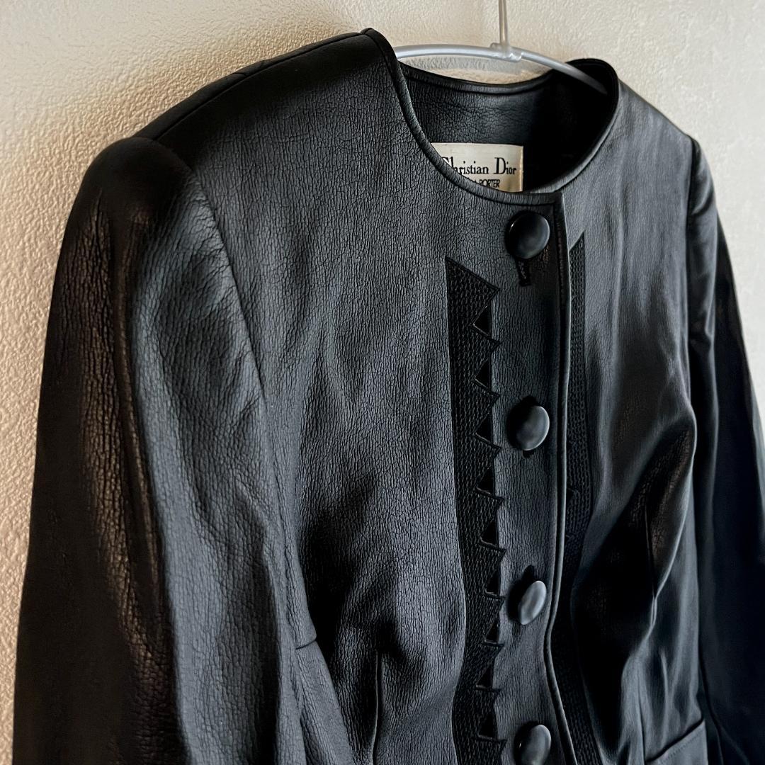 Dior　ディオール　革ジャン　ブラック　ジャケット　丸首　ヴィンテー