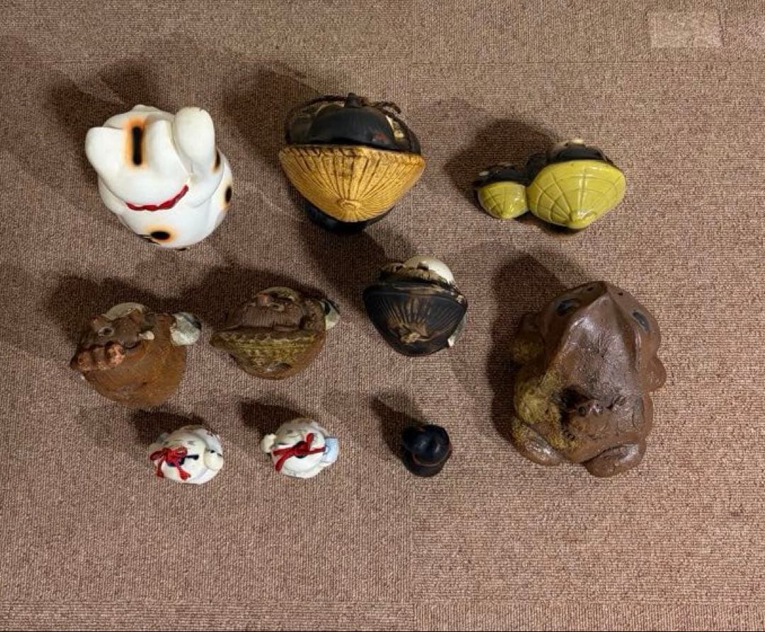信楽焼 狸の置物 たぬき 招き猫のコレクション 招き猫 カエル 置物 まとめ売り