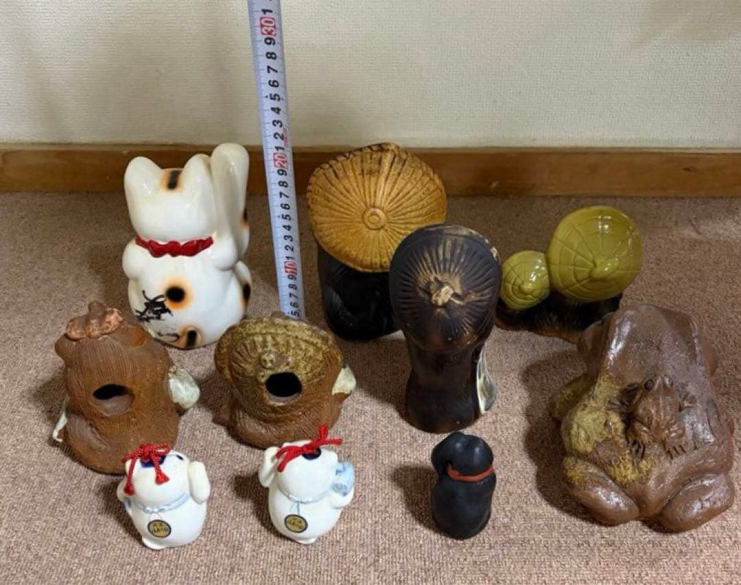 信楽焼 狸の置物 たぬき 招き猫のコレクション 招き猫 カエル 置物 まとめ売り