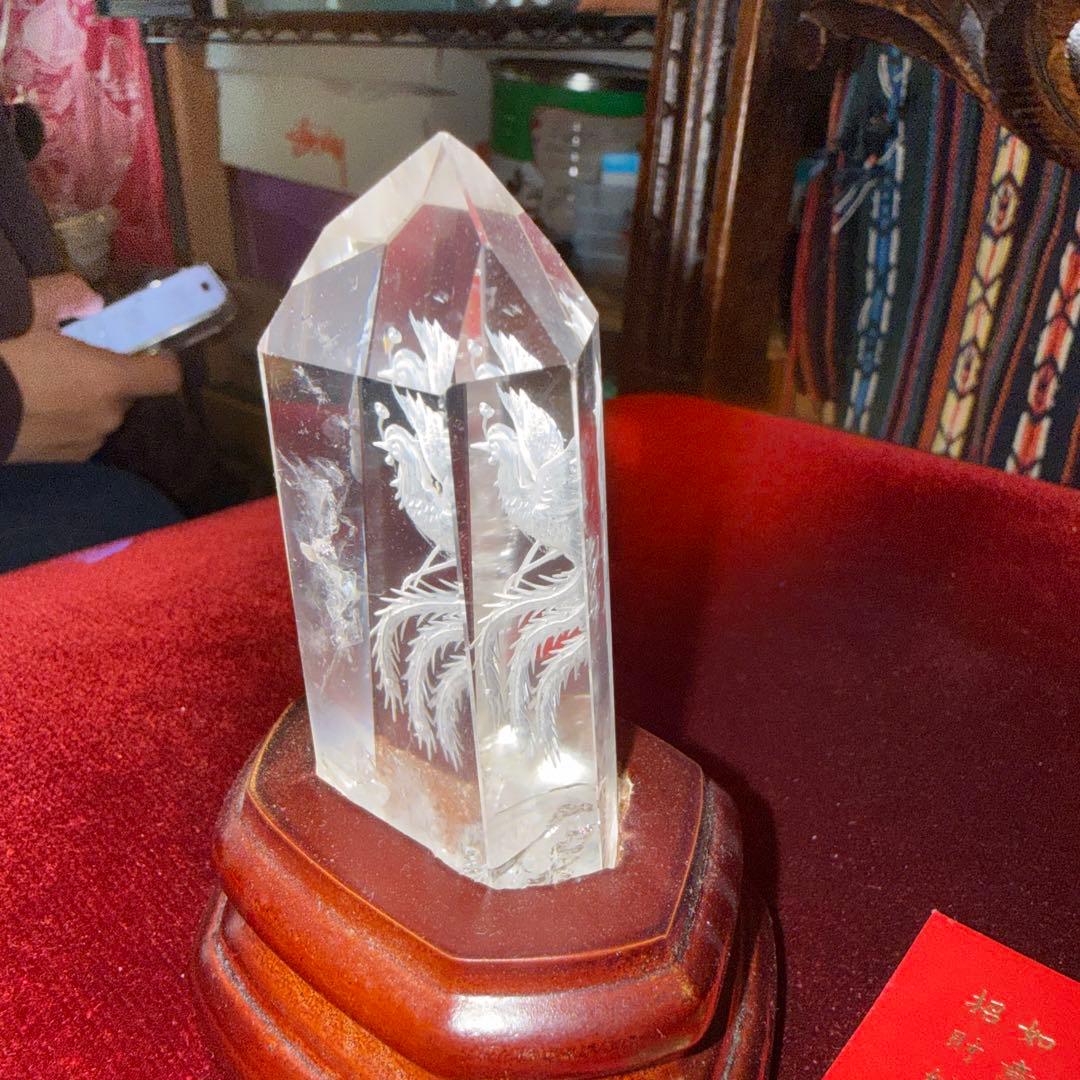 風水改運中心　クリスタル フェニックス 彫刻 置物