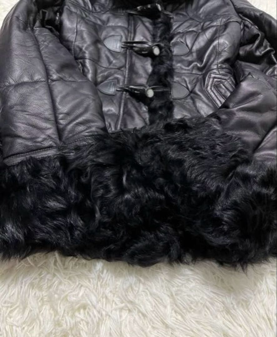 未使用　バーバリーブルーレーベル　ラムレザー ダッフルコート 黒　M