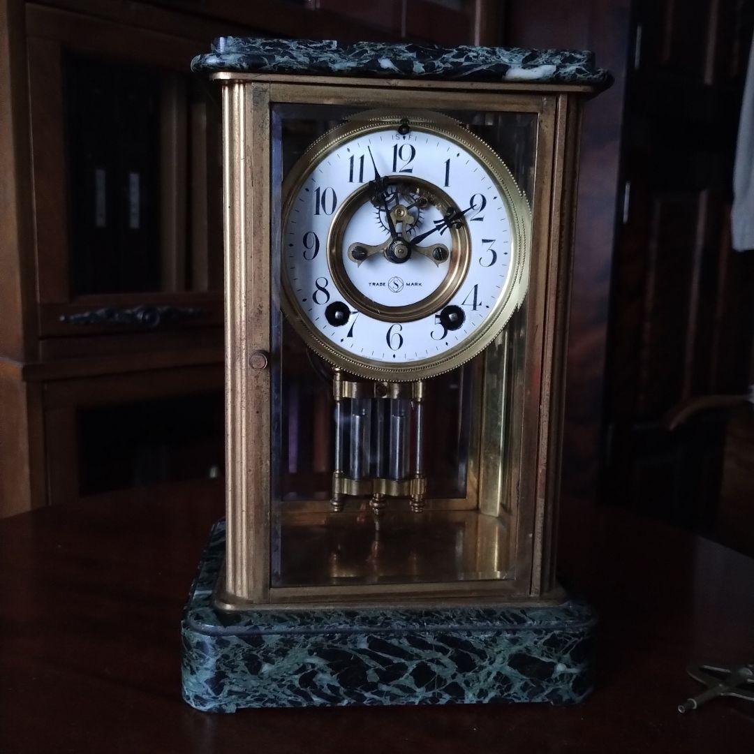 ぬ*.様 アンティーク　精工舎　大理石　４面ガラス　時報打ち　置時計　 ゼンマイ