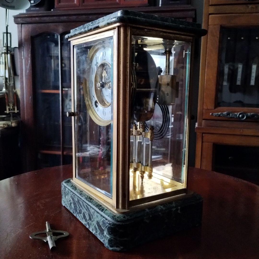 ぬ*.様 アンティーク　精工舎　大理石　４面ガラス　時報打ち　置時計　 ゼンマイ