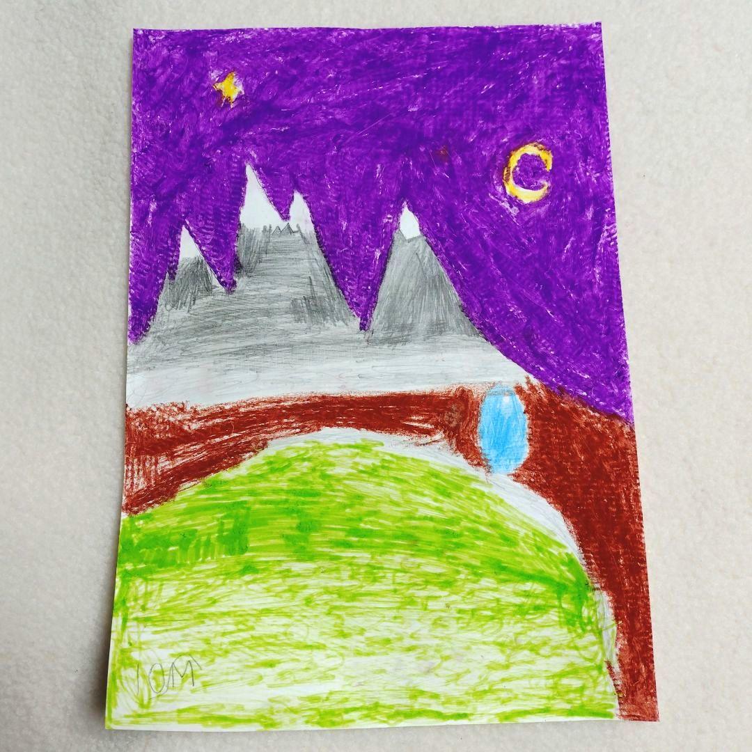 子供の描いた絵 海外の夜空 手描き風景イラスト 10M