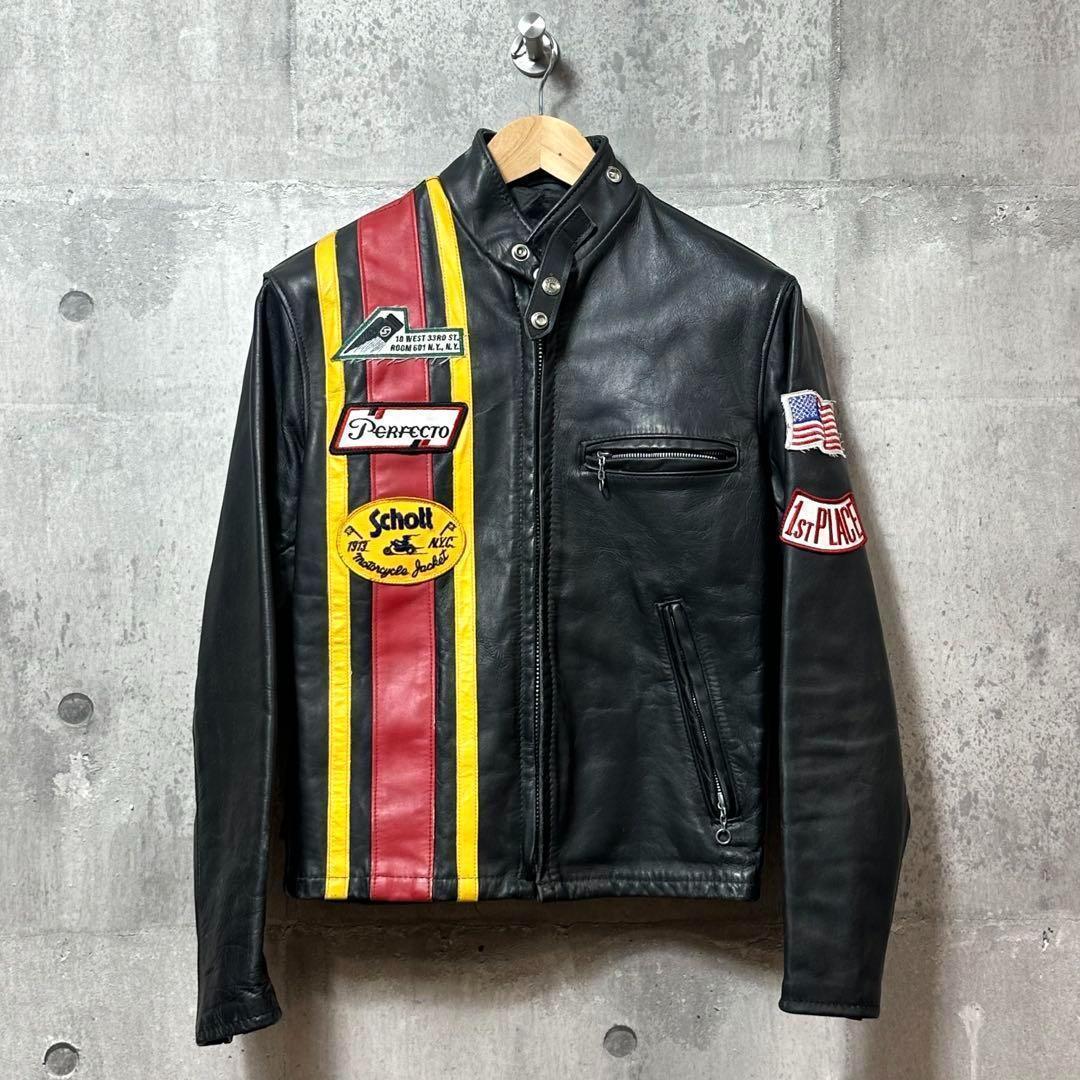 ⭐️即決価格⭐️Schott シングルライダースジャケット　アメリカ製　ワッペン