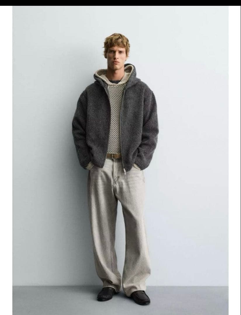 【完売品】 グレー ZARA フェイクファーシャツジャケットフード付き S