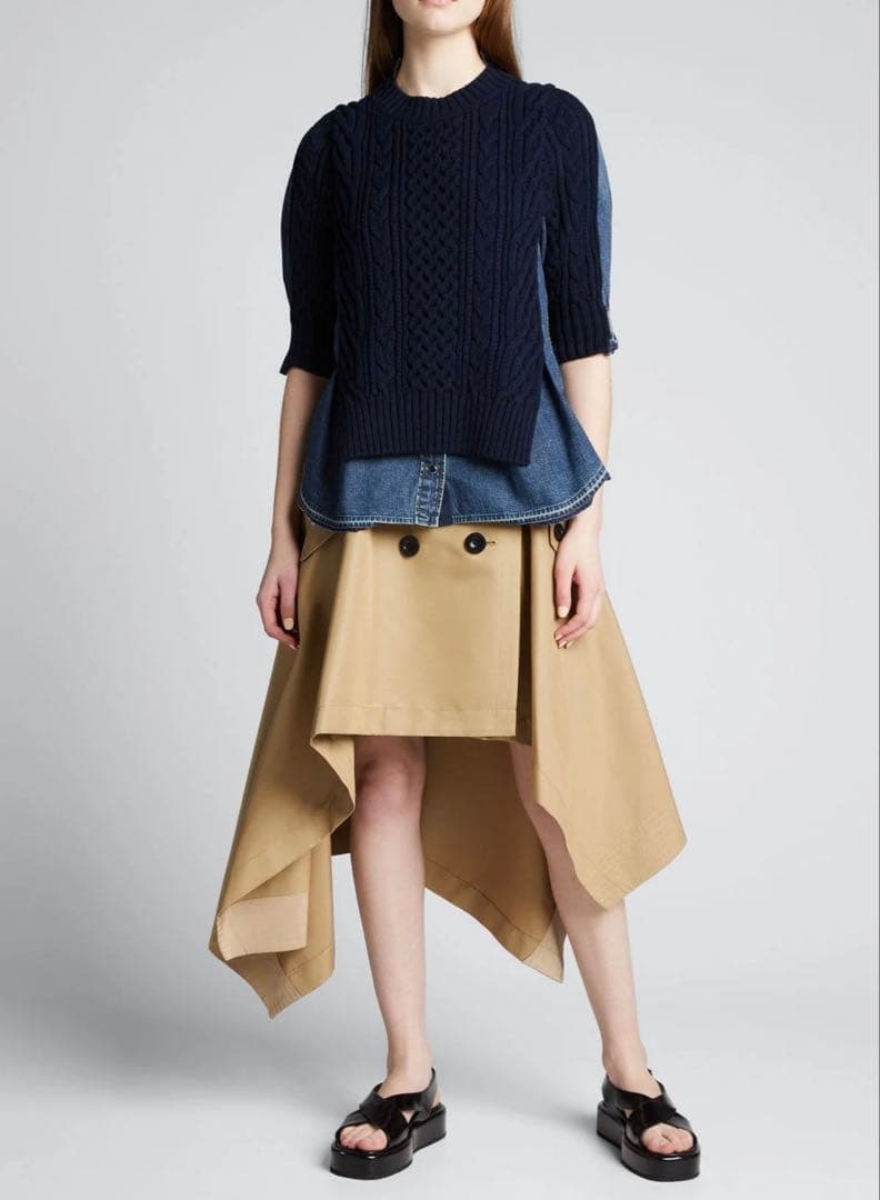 sacai コットンギャバジントレンチスカート 巻きスカート　ロング　ひざ丈