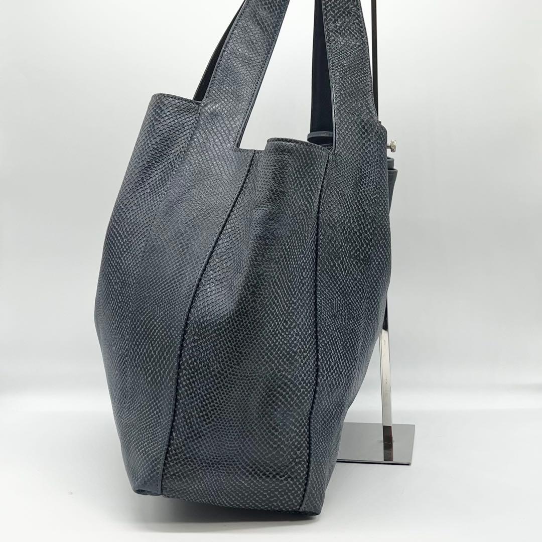 極美品✨アニアリ　エディターズトートバッグ　スケイルレザー　ネイビー　A4　希少