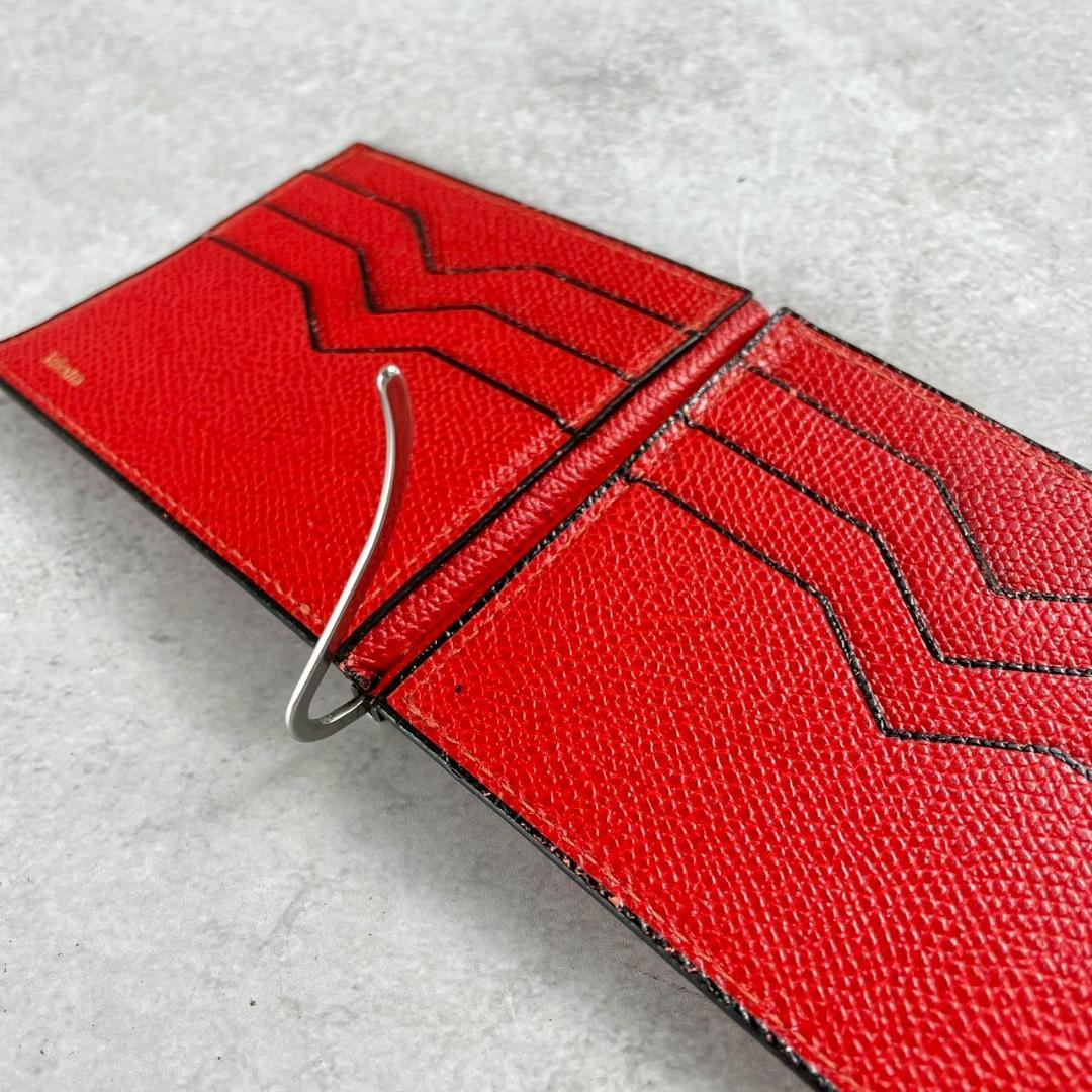 美品✨ヴァレクストラ マネークリップ 赤 ユニセックス グレインカーフスキン