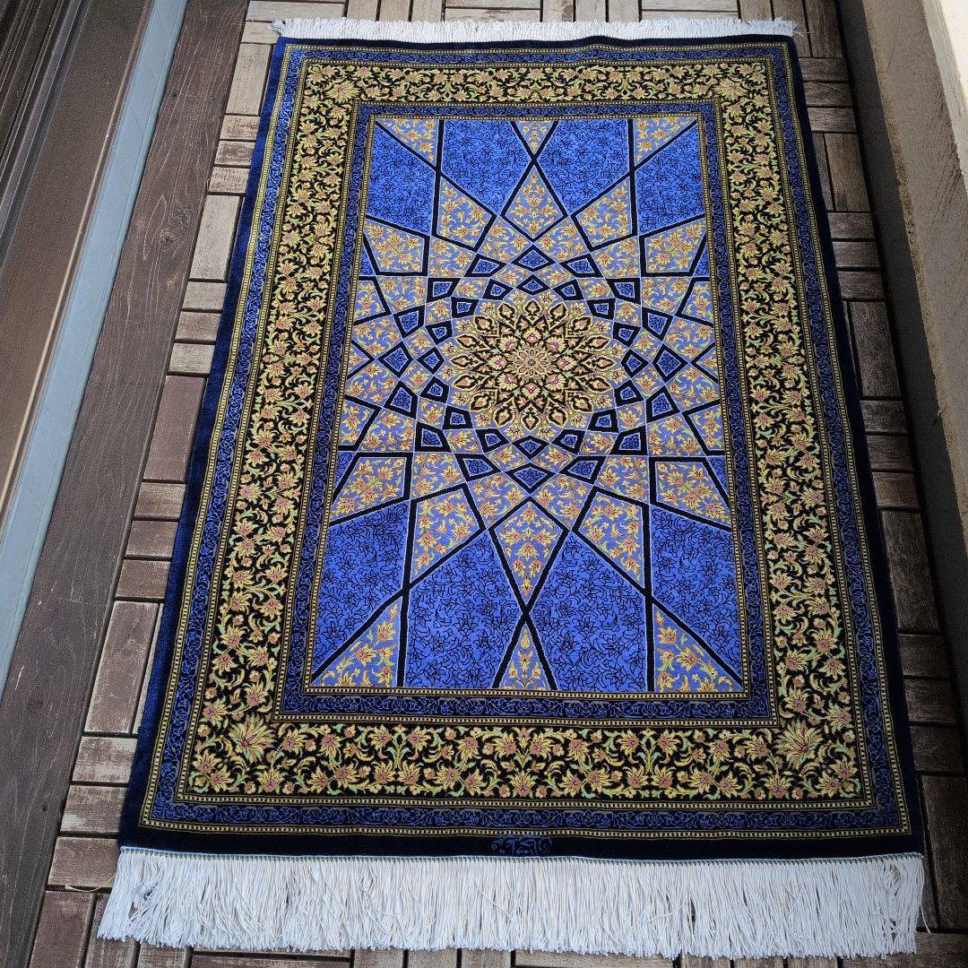 118x77cmペルシャ絨毯(5)・クム産・ギャッベ・絹・じゅうたん・