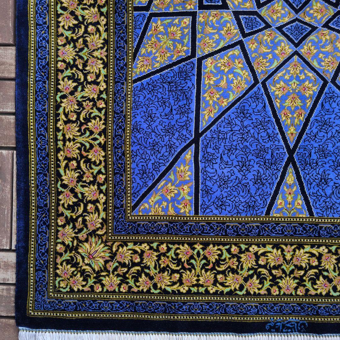 118x77cmペルシャ絨毯(5)・クム産・ギャッベ・絹・じゅうたん・