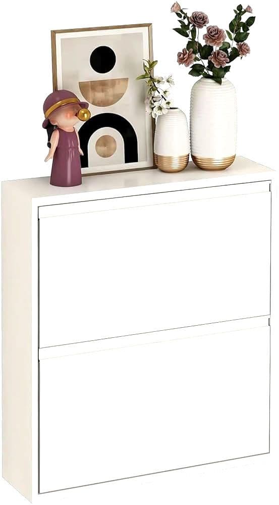 JAVRON シューズラック スリム シューズボックス 靴箱 ホワイト 2段