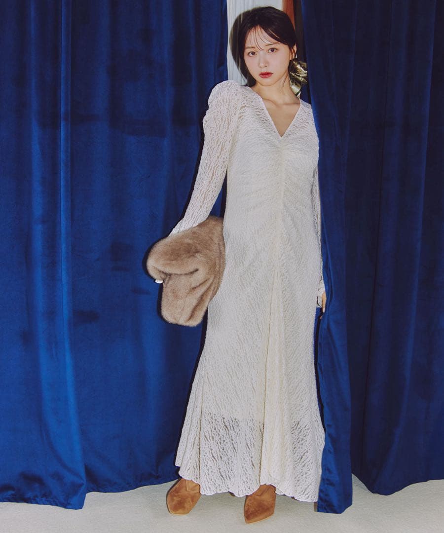 COCO DEALストレッチレースギャザーワンピース