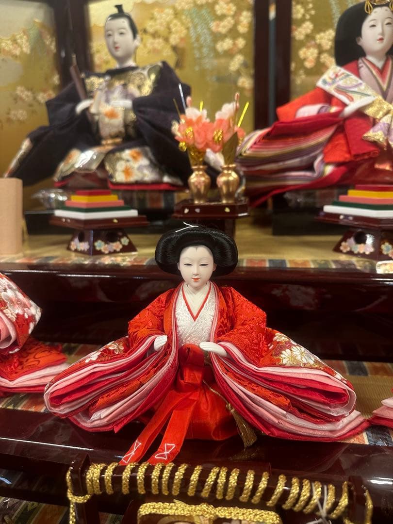 雛人形 三段飾り 五人飾り 収納台付き 金屏風 ぼんぼり付き 新品未使用