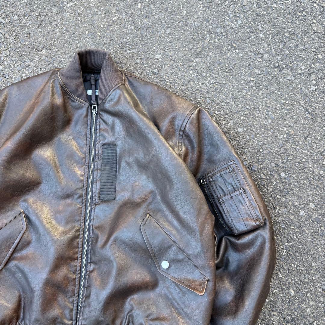 joint Worksブラウンレザーボンバージャケット　M