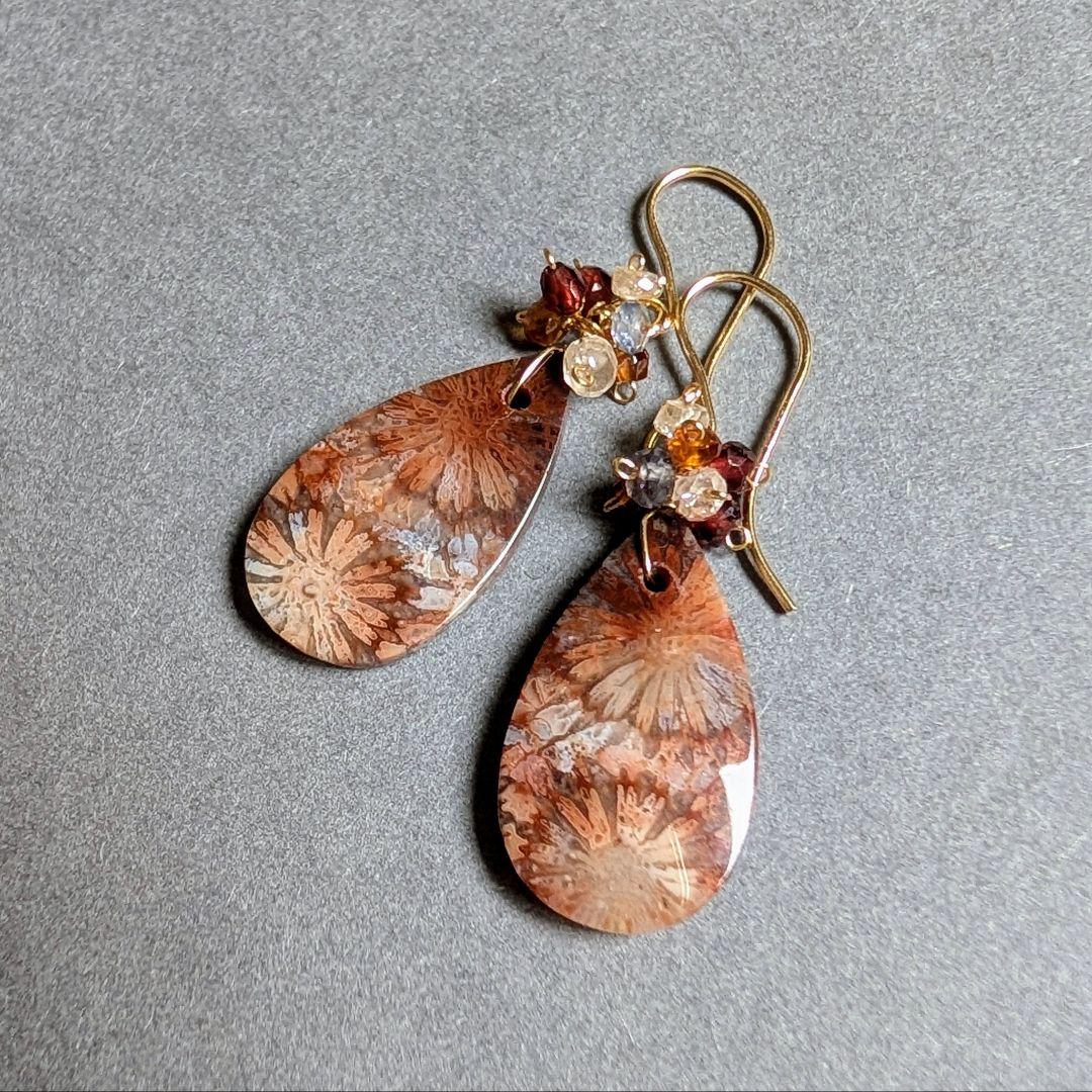 フォッシルコーラル ピアス