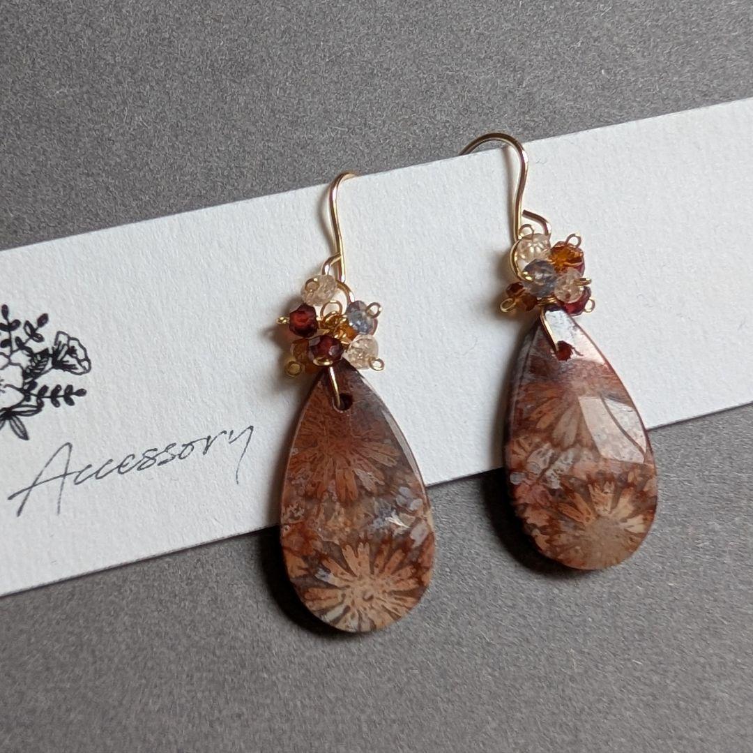 フォッシルコーラル ピアス